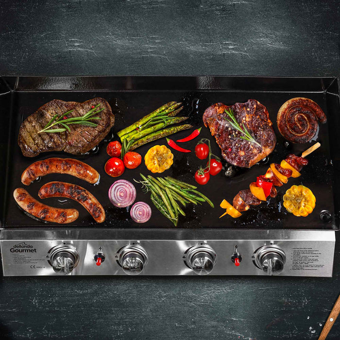 4 Burner Portable Gas Plancha 10kW BBQ Griddle, Stainless Steel - DG23
