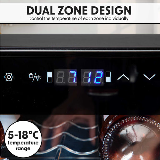 Baridi 52 Bottle Dual Zone Wine Cooler, Fridge, Touch Screen Controls, LED - Black - DH236