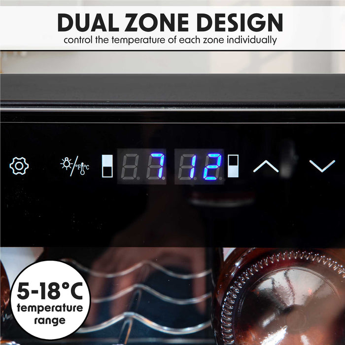 Baridi 52 Bottle Dual Zone Wine Cooler, Fridge, Touch Screen Controls, LED - Black - DH236