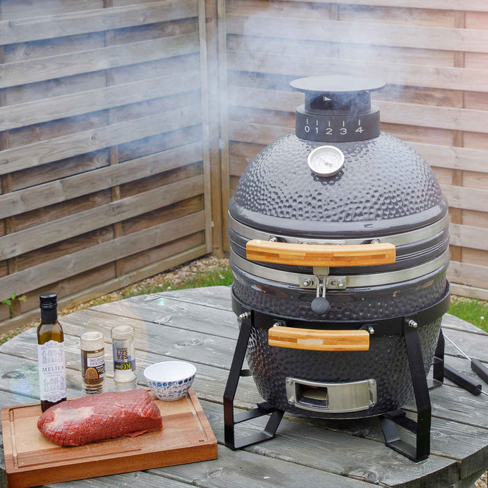 Deluxe 16"(40cm) Ceramic Kamado Style BBQ, Cover, Grid Gripper, Heat Deflector & Heat Deflector Support