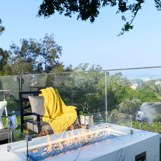 Elementi Carrara Marble Porcelain Fire Table OFP121BW